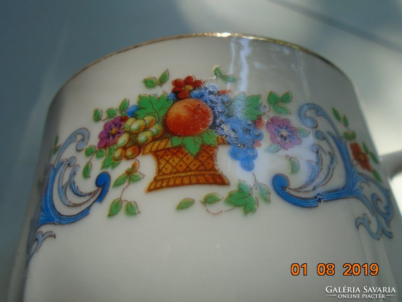 MCP Antik cseh mélynyomással számozott teás csésze virág és gyümölcs kosár mintával