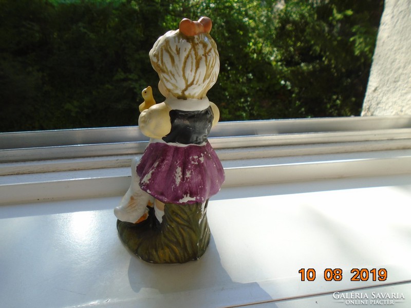 Antique goebel-hummel style hand-painted bisquit porcelain little girl with geese