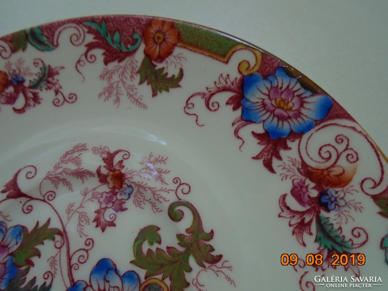Antik angol újszerű kézzel festett számozott virág mintás finom porcelán teás csésze alátét 14,5 cm