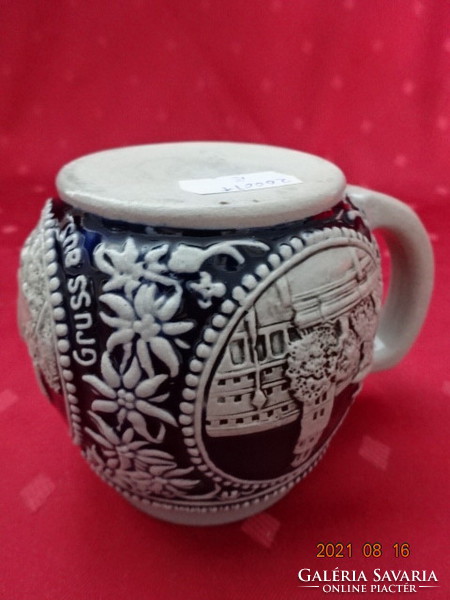 German glazed ceramic pitcher, printed pattern, height 8.5 cm. He has!