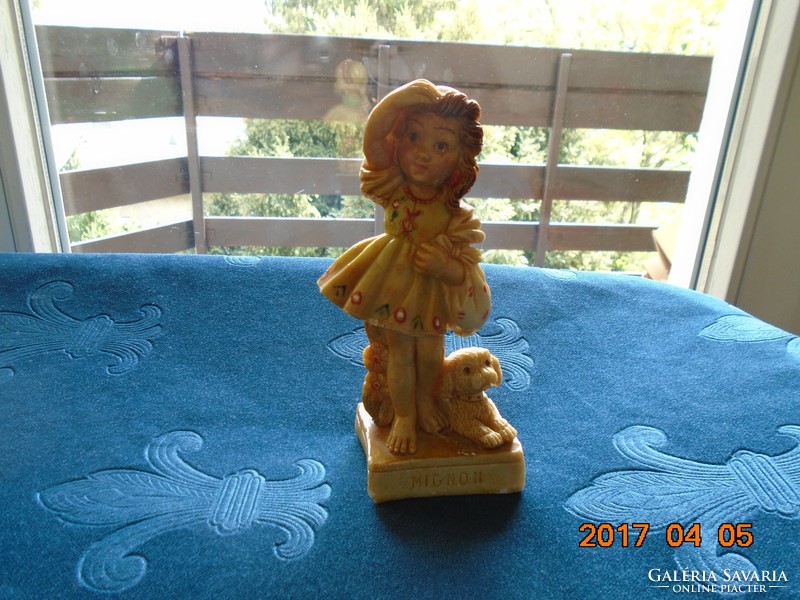 Antique lost girl with a dog, glazed plaster 14.7 cm