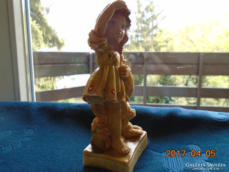 Antique lost girl with a dog, glazed plaster 14.7 cm