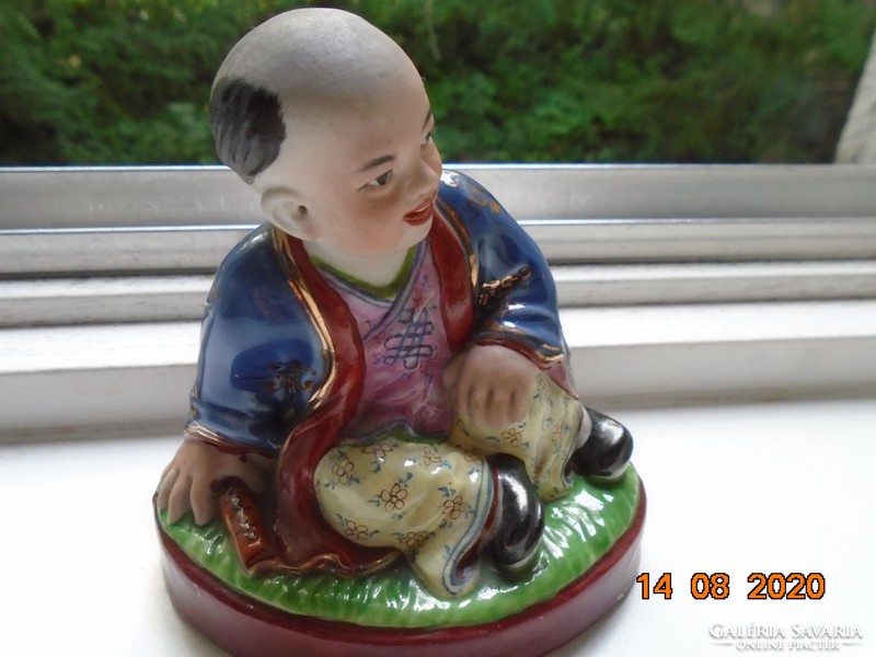 1950 Musician in traditional dress, hand-painted Chinese porcelain marked with imprinted characters