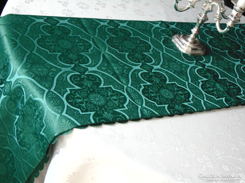 Szépséges fenyőzöld selyemdamaszt asztalterítő 140 x 280 cm ! téglalap