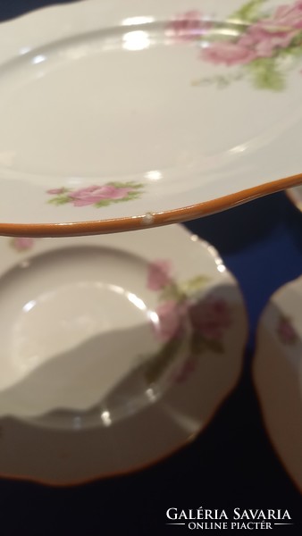 Régi Zsolnay világos rózsaszín rózsás narancsos szìnű lüszter máz csíkkal díszített tányérok