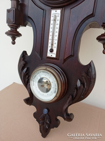 Antique large wooden wall thermometer barometer boxed old German clock 4418