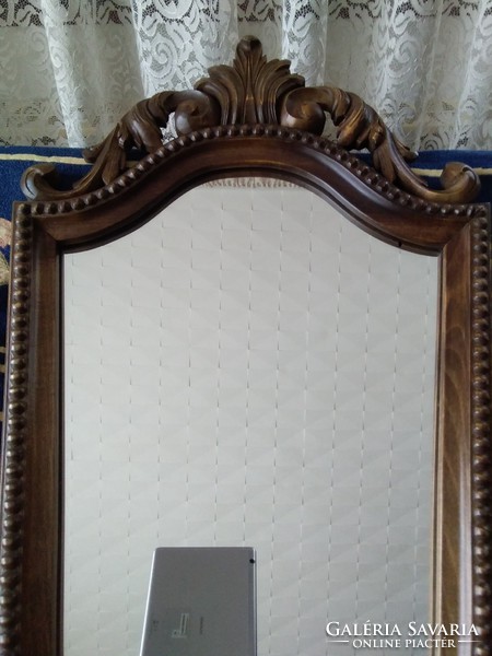 Old neo-baroque wall mirror with oak frame, rarer shape!