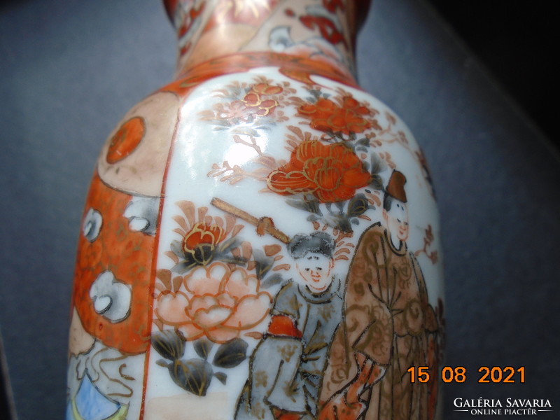 Kutani Meiji hand-painted Japanese gold brocade vase with a rich figural and bird flower pattern