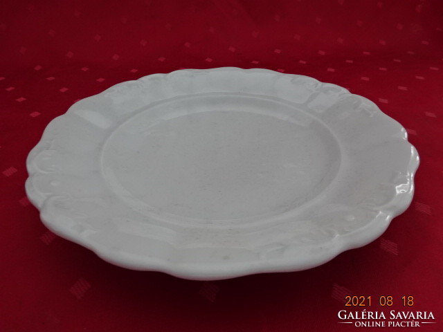 Zsolnay porcelán lapostányér, antik, nyomott mintás, fehér, átmérője 24,5 cm. Jókai.