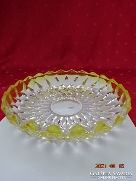 Glass centerpiece with yellow edge, diameter 21 cm. He has!