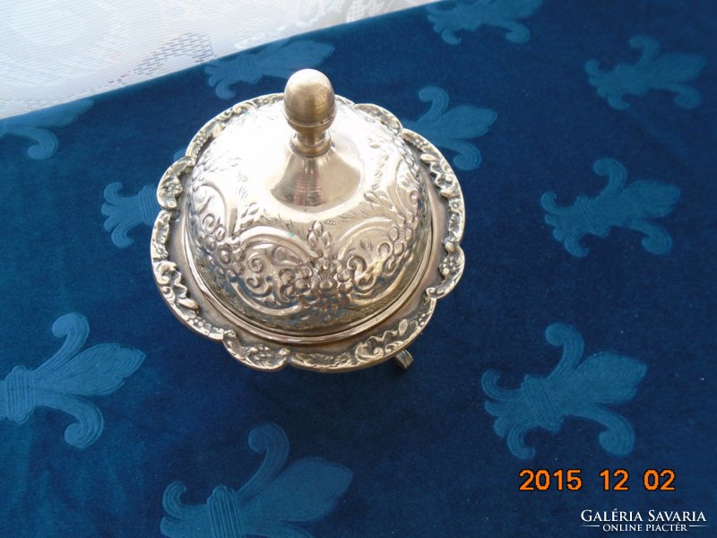Moroccan silver-plated treble-punched domed 3-legged tray