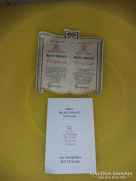 Blue Delft porcelán fali dísz tányér certifikációval dobozában