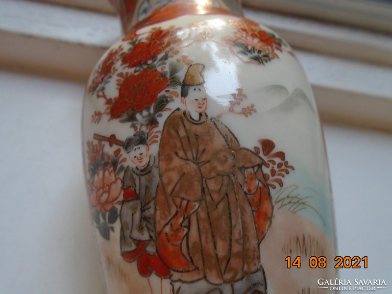 Kutani Meidzsi kézzel festett japán aranybrokát váza gazdag figurális és madár virág mintával