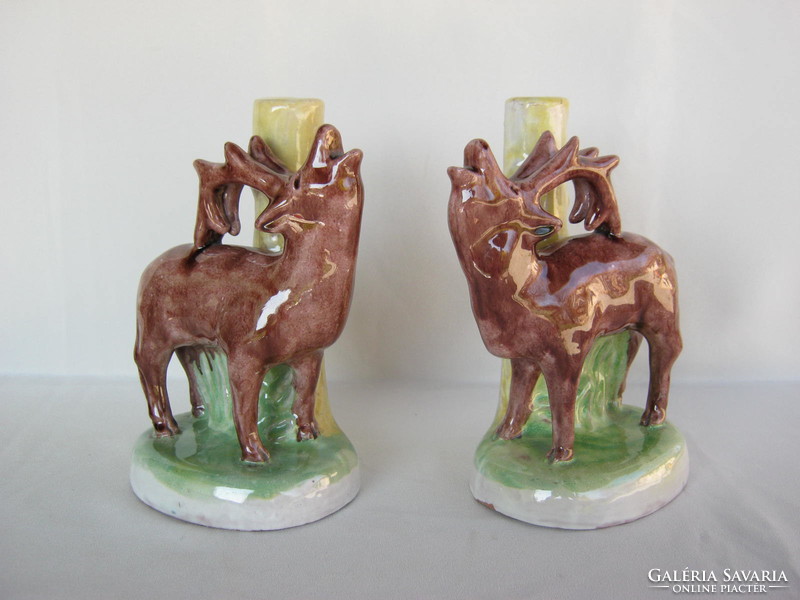 Deer figural retro industrial artist ceramic lamp pair of lamps 2 pcs