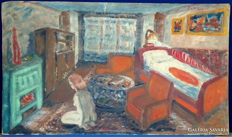 Attributed to Kálmán Piri (1908-1983) Lady by the fireplace