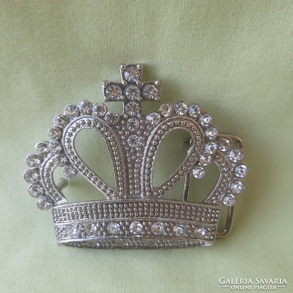 Silver belt buckle, crown pin, brooch