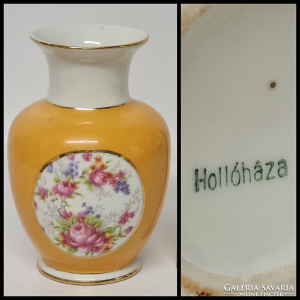 Hollóházi rózsamintás kis porcelán váza (1884)
