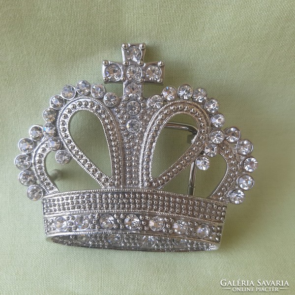 Silver belt buckle, crown pin, brooch