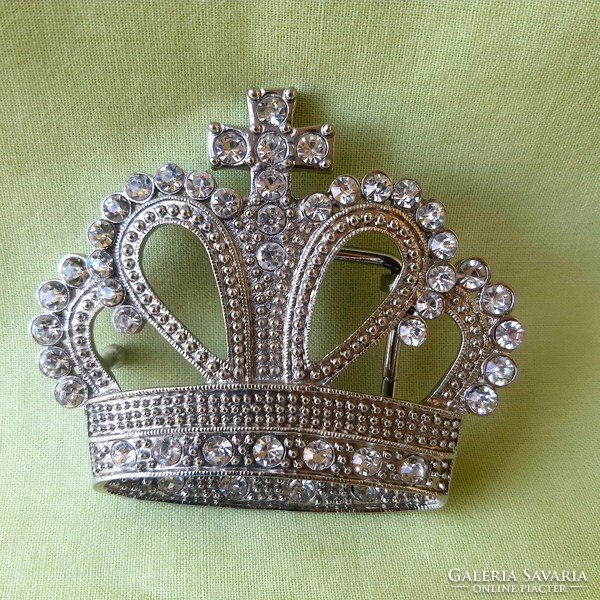 Silver belt buckle, crown pin, brooch