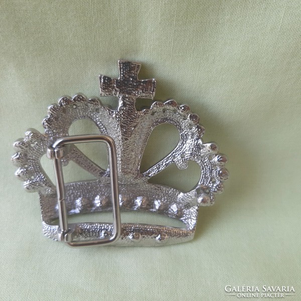 Silver belt buckle, crown pin, brooch