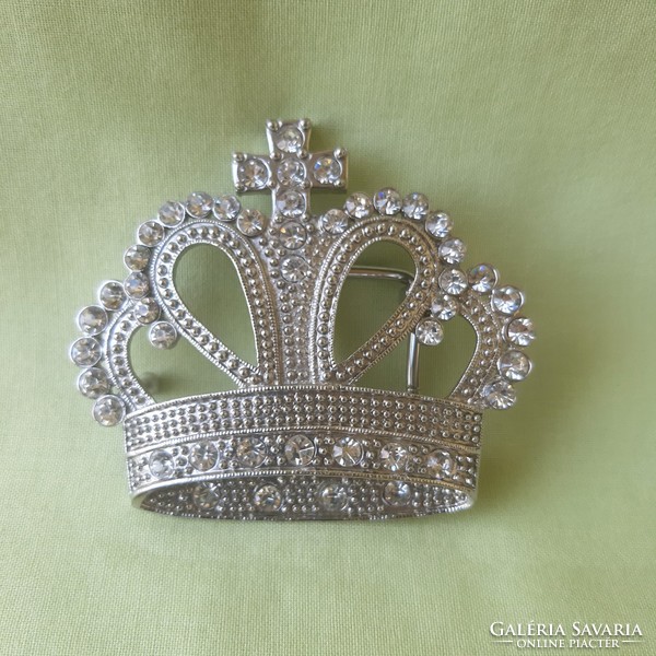 Silver belt buckle, crown pin, brooch