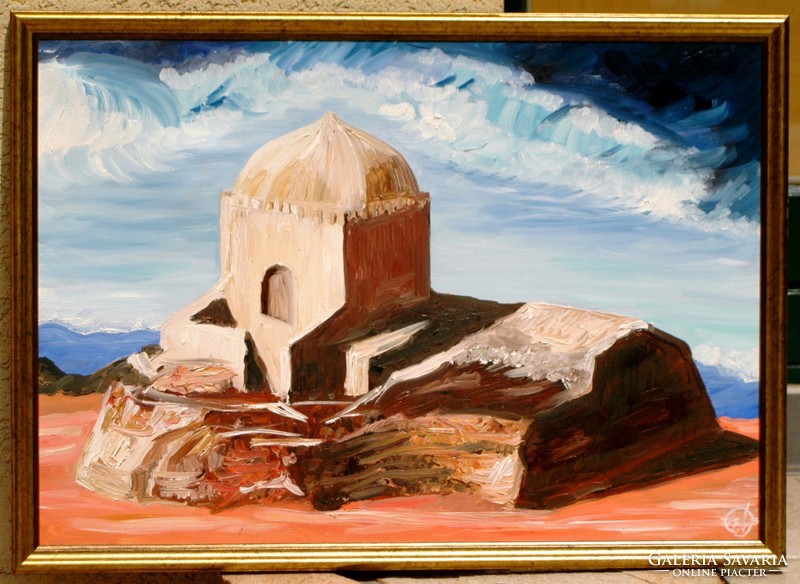 Öreg templom egy görög szigeten - olaj-vászon festmény, keretezve