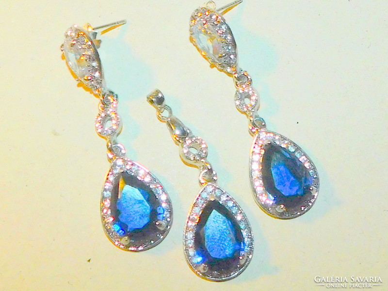 London Blue - Clear White Crystal Drop White Gold Gold Filled Jewelry Set