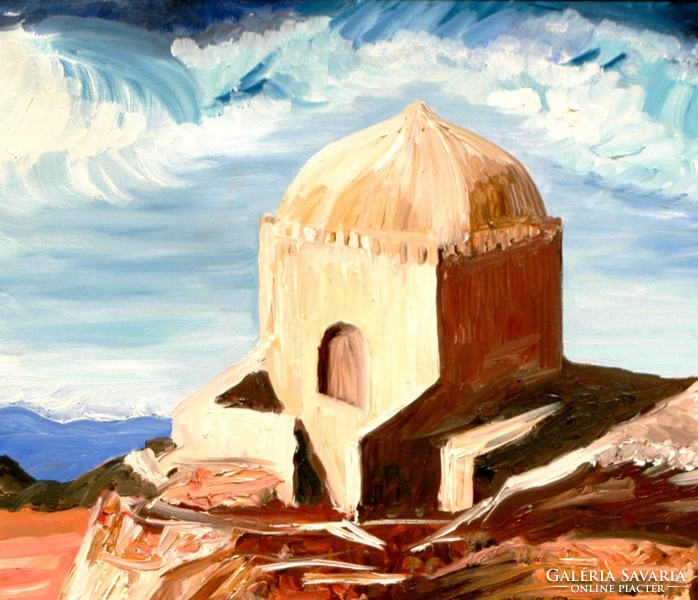 Öreg templom egy görög szigeten - olaj-vászon festmény, keretezve