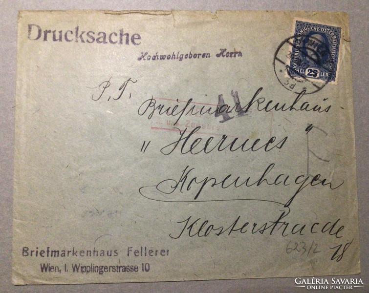 Levélzáró.K.U.k.Zensurstelle Wien.Kisgrafika 1917