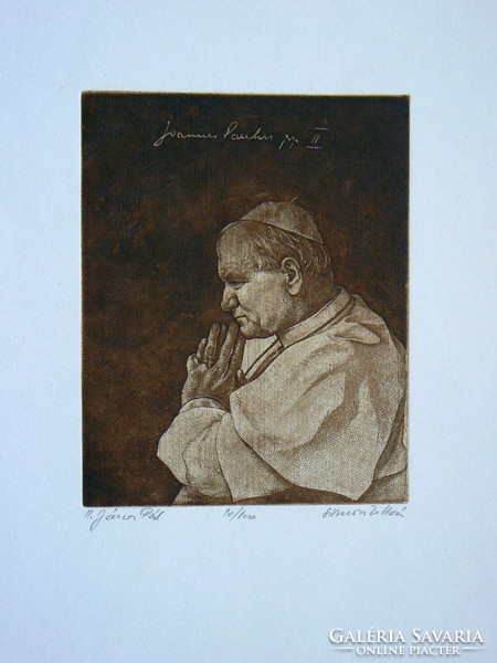 SIMON ZOLTÁN "II. JÁNOS PÁL" 1990 KÖRÜL (134X114 MM) RÉZKARC EREDETI