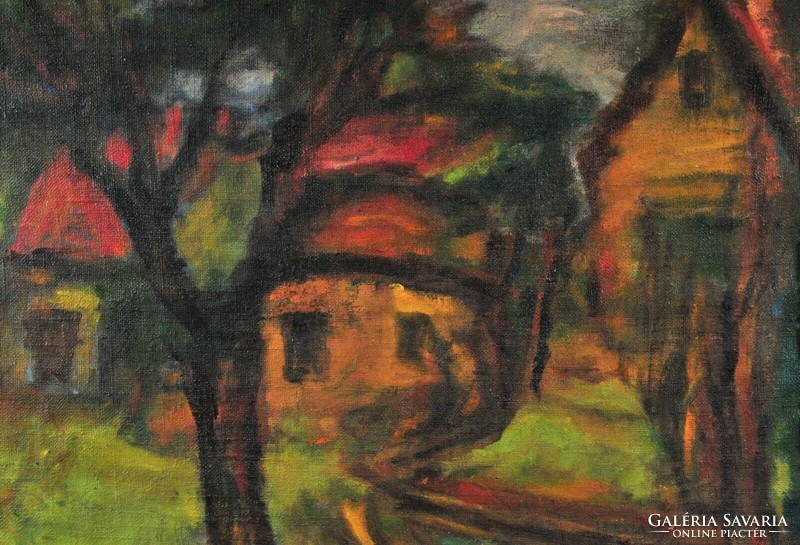Czóbel Béla (1883-1976)-nak tulajdonitva, színes házak Szentendrén,  Törökvölgyben