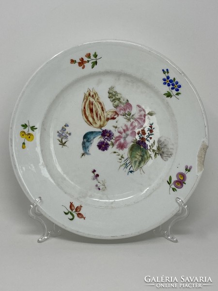 Antik Alt Wien virágokkal díszített porcelán tányér 1860-ból- CZ