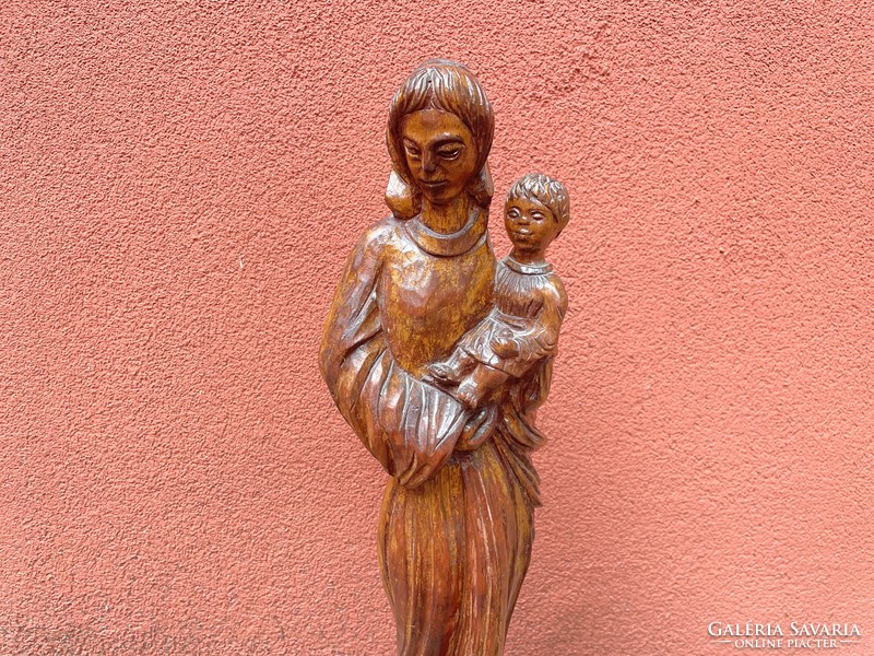 Virgin Mary with child Jesus wooden sculpture carving 47cm