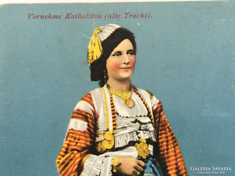 Antik, régi színes képeslap - bosnyák népviselet 1918. (Verlag Pacher & Kisic, Mostar No. 942/1916)