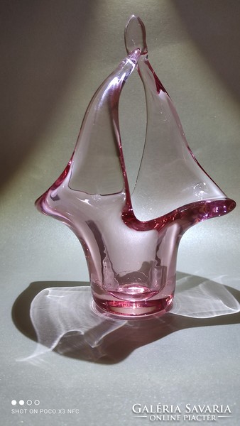 Cseh üveg rozé ametiszt színű kosár kínáló cukorkás