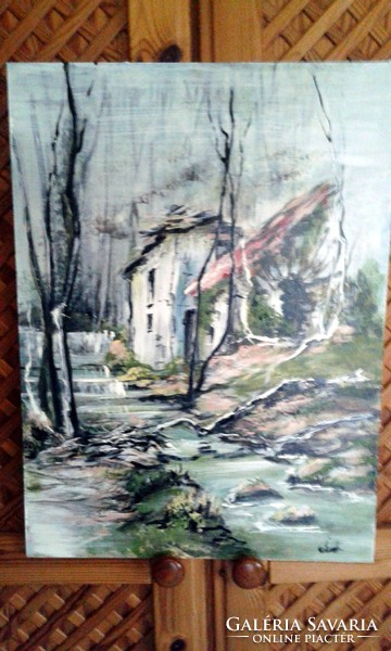 "Az elhagyott ház"festmény farostlemezen 40 x 54 cm