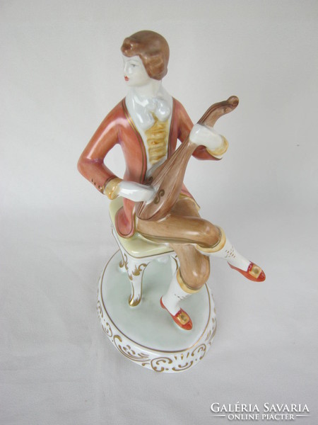 Retro ... Hollóházi porcelán barokk lanton játszó férfi