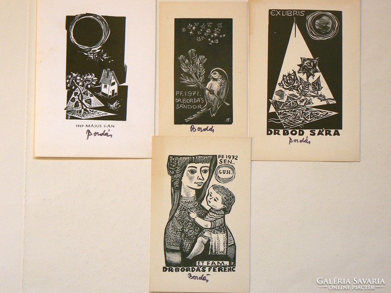 4 pieces of ribbed ferenc ex libris woodcut in one, original !!!