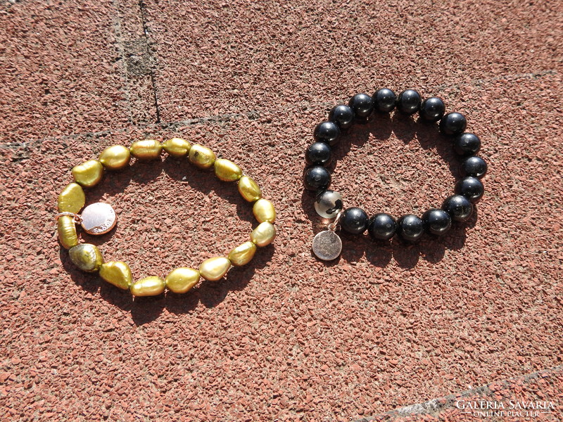 Marked Swedish pearl bracelet pair in one - in black and gold
