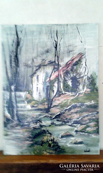 "Az elhagyott ház"festmény farostlemezen 40 x 54 cm