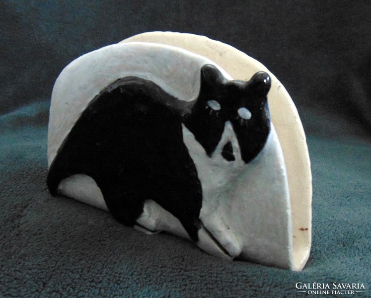 Iparművészeti kerámia szalvétatartó: cica, macska