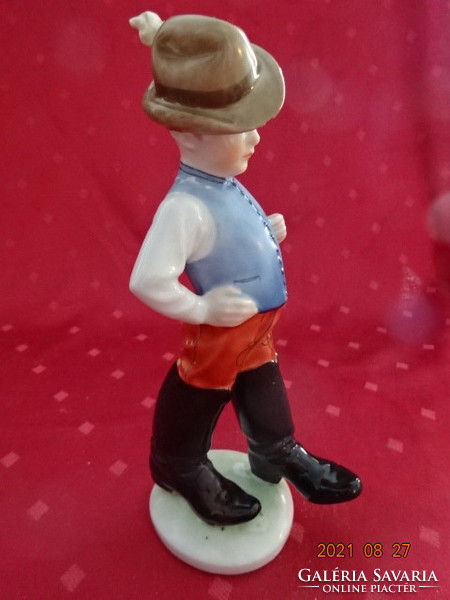 Herend porcelain figure, boy with boots, height improved in several places, 20.5 cm. He has !