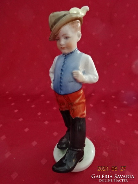 Herend porcelain figure, boy with boots, height improved in several places, 20.5 cm. He has !