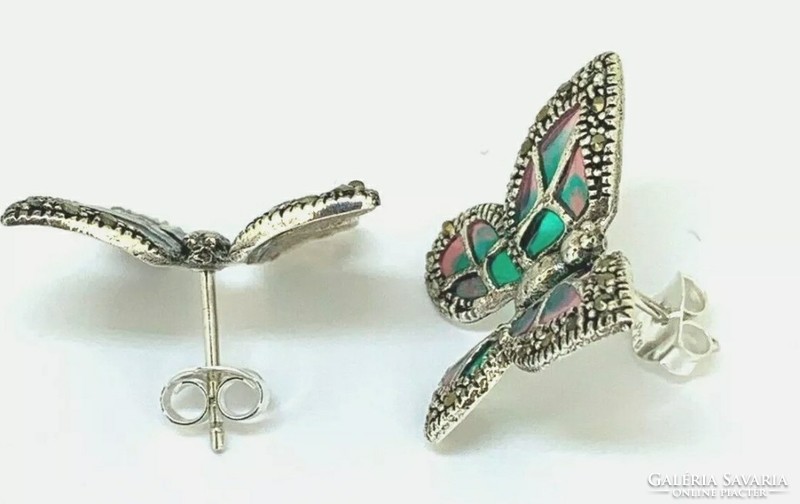 Wonderful butterfly with ear marcasite and fire enamel silver / 925 / --new