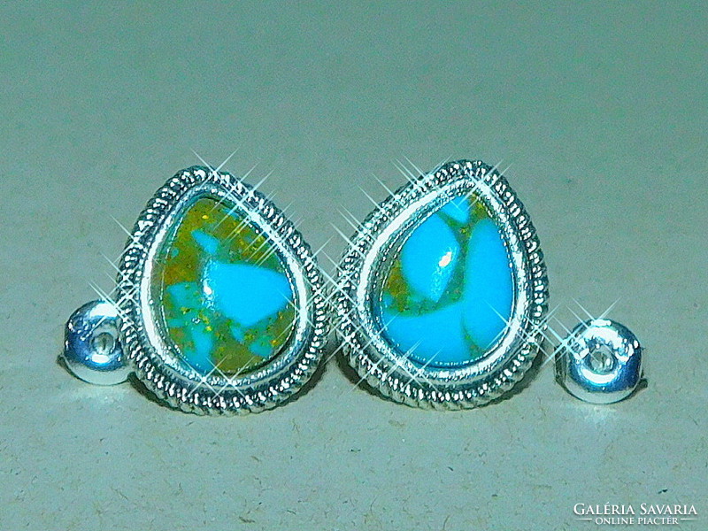 Copper turquoise mineral stone drop Tibetan silver earrings