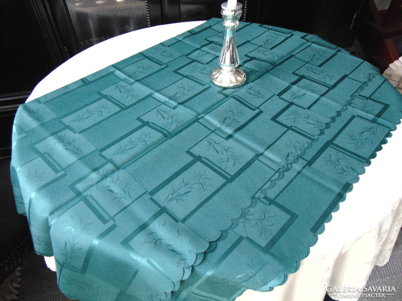 Emerald green silk damask tablecloth 146 x 258 cm rectangle
