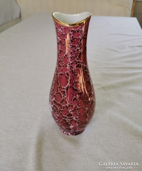 Hollóházi lüsztermázas váza, jubileumi,1976 feliratos, 31 cm