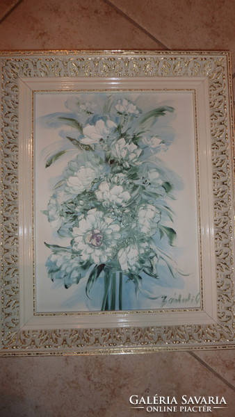 Gankud gertrud: white flowers in a beautiful white / gold frame