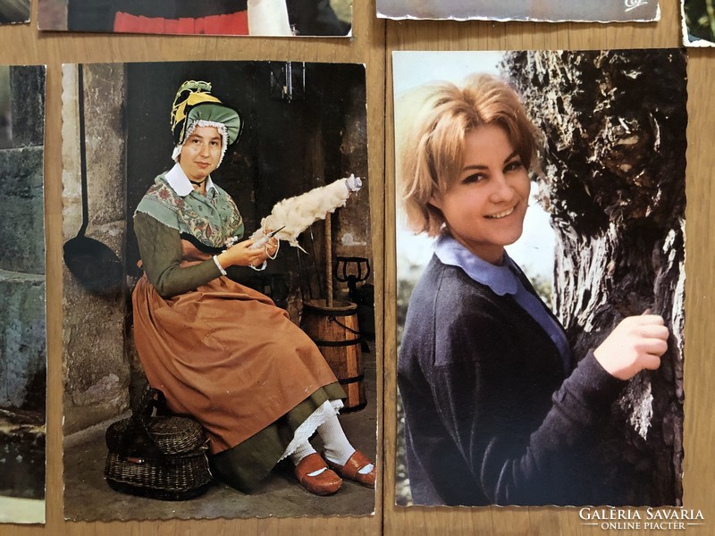 Assorted postcards - famous / folk costume people - eg janefond, sylvie vartan, etc.