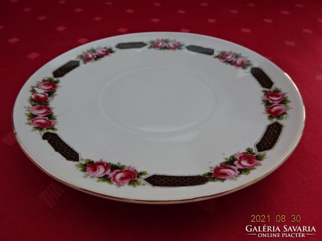 Zsolnay porcelán teáscsésze alátét, antik, pajzspecsétes, rózsa mintás, átmérője 14,5 cm. Vanneki.